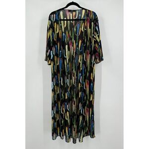 Lucky And Blessed L‎ & B Colorful Cactus Print Maxi Duster Kimono Size L Sheer